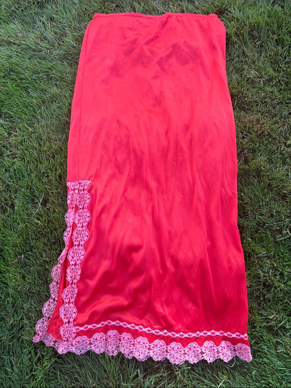 Up-cycled vanity fair slip maxi skirt
